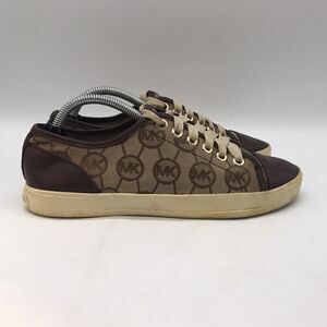 Michael Kors MK  Fashion Sneakers Women's 6M Cap Toe Brown Signature Logo Canvas